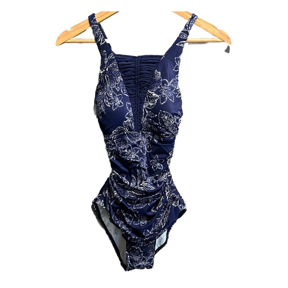 Dreamsuit by Miracle Navy Floral Crossback One Piece‎ Women's Swimsuit Size 8
